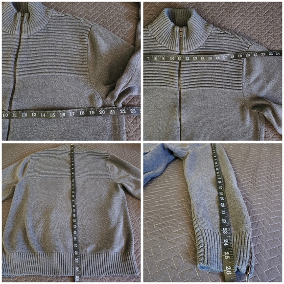G by Guess Men's Knit Mock Neck Zip Cardigan Sz. XL Gray Ribbed Texture Sweater - Picture 16 of 16